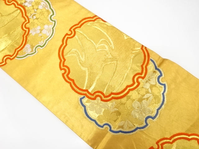 JAPANESE KIMONO / ANTIQUE FUKURO OBI / SILK / WOVEN SAKURA